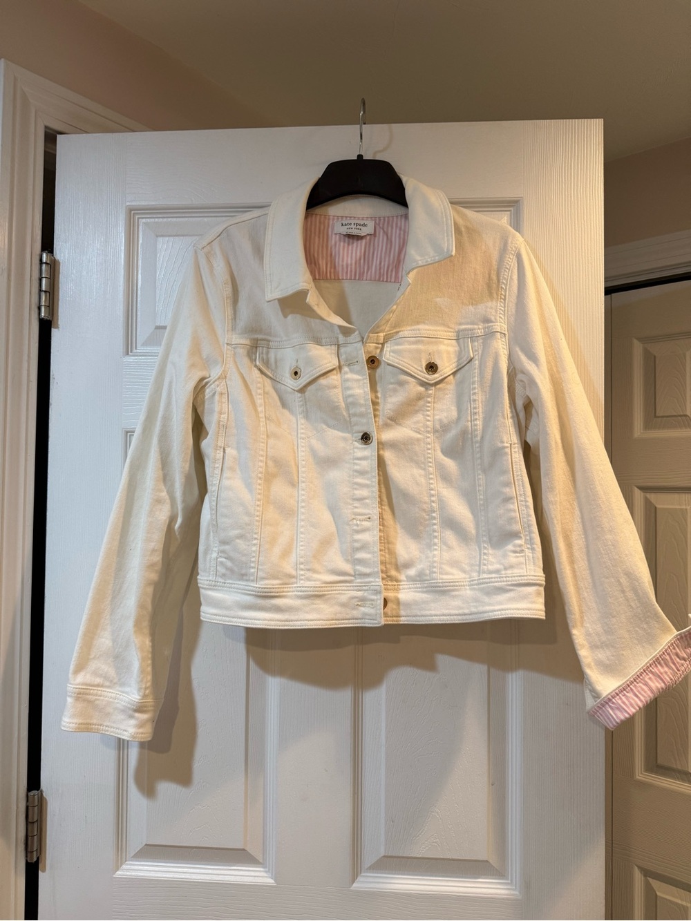 kate spade Cream Denim Jacket with Pink Stripe Lining